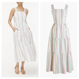 J. Crew Factory Tiered Maxi Dress In Cotton Poplin Billund Stripe Multi Size 2